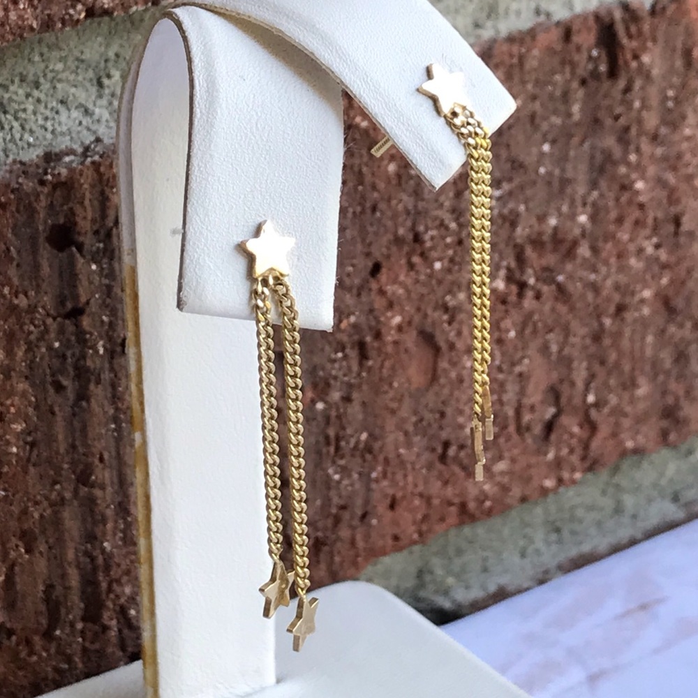 🌹14K Adorable Star Dangle/ Drop Earrings - Picture 4 of 8